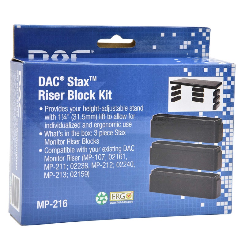 DAC Stax Leg Block Kit for Height-Adjustable Rectangular Monitor Stand, 3-Piece, Raise Monitor Riser by 1-1/4" - Image 5